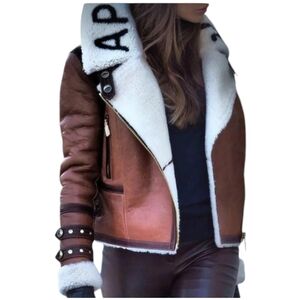 Aptir Women’s Retro Aviator Faux-Leather Jacket with Wool Accents, 2XL